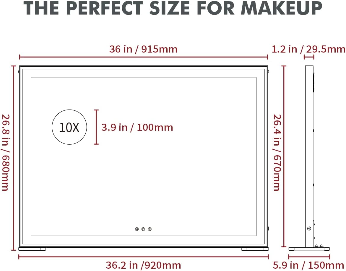 Large Hollywood Makeup Mirror 3 Modes Lighted and Smart Touch Control (92 x 68 cm)-Makeup Mirrors-PEROZ Accessories