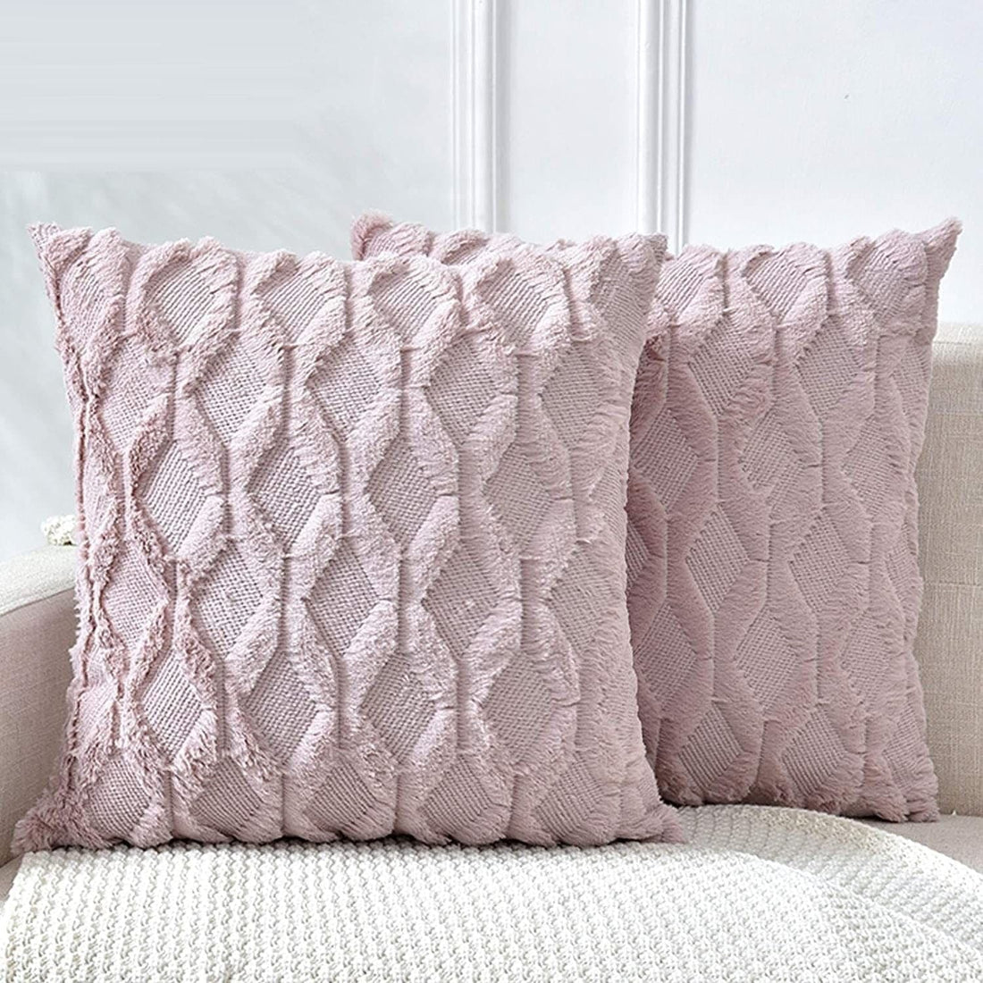 2 Pack Decorative Boho Throw Pillow Covers 45 x 45 cm (Pink)-Home &amp; Garden &gt; Decor-PEROZ Accessories