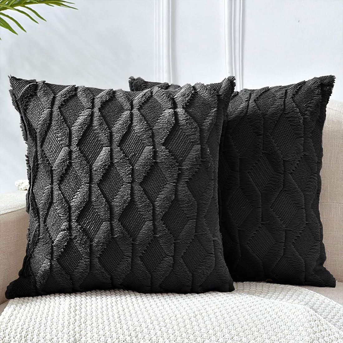 2 Pack Decorative Boho Throw Pillow Covers 45 x 45 cm (Black)-Home &amp; Garden &gt; Decor-PEROZ Accessories
