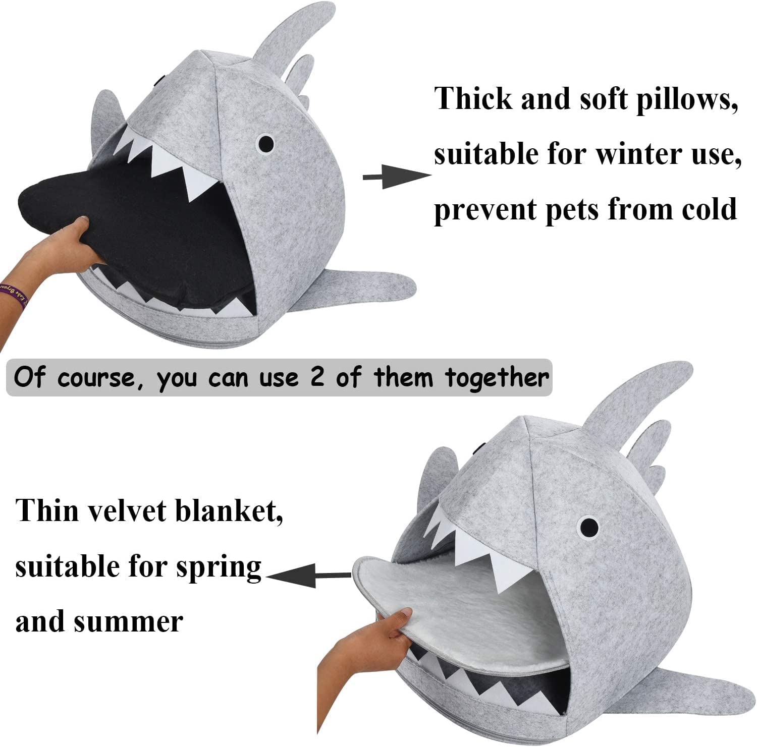 Shark Shape Pet Cave Bed for Cats andSmall Dogs 45 x 45 x 38 cm (Light Grey)-Pet Beds-PEROZ Accessories