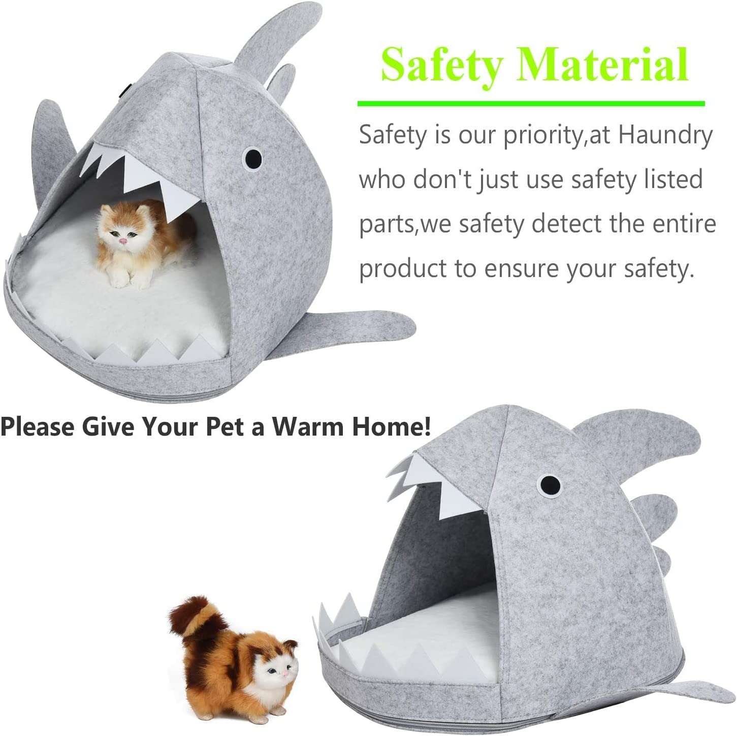 Shark Shape Pet Cave Bed for Cats andSmall Dogs 45 x 45 x 38 cm (Light Grey)-Pet Beds-PEROZ Accessories