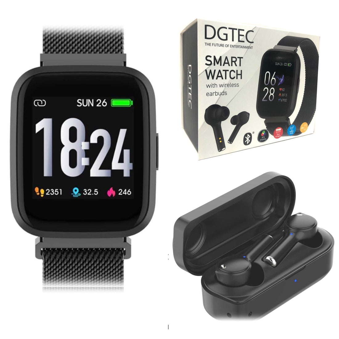 DGTEC 1.4&quot; IPS Smart Fitness Watch with Wireless Earbuds Bundle Black-Smart Watches-PEROZ Accessories