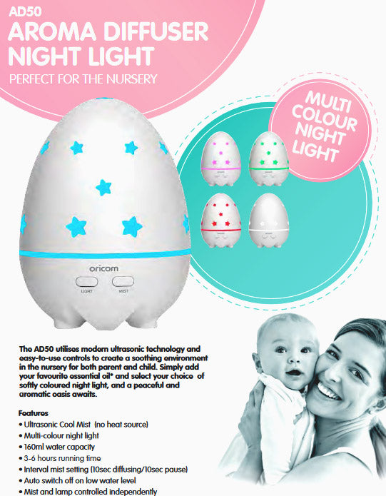 Oricom Aroma Diffuser Humidifier & Night Light Baby Kids Room AD50-Appliances > Aroma Diffusers & Humidifiers-PEROZ Accessories
