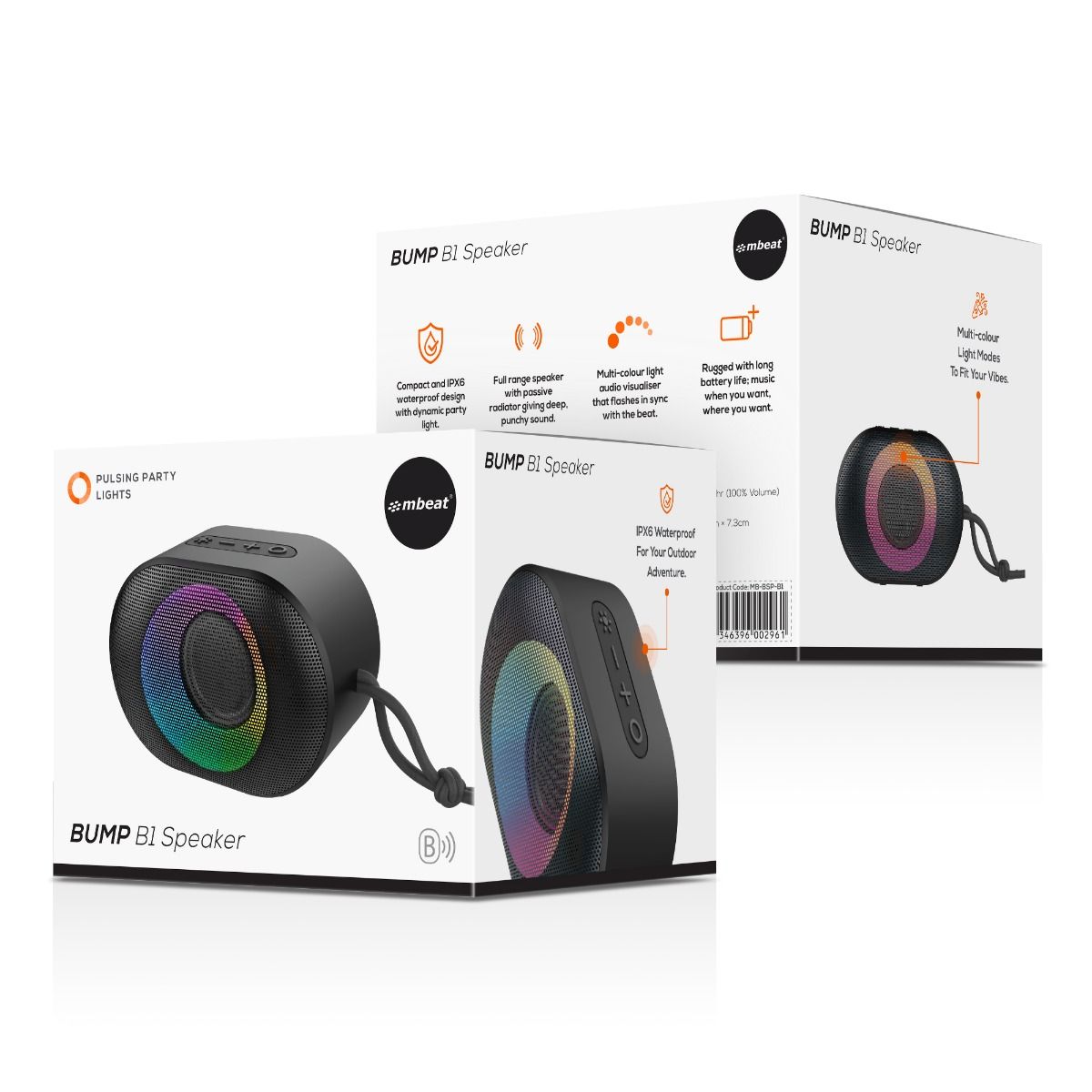 mbeat Bump B1 IPX6 Portable RGB Bluetooth Party Speaker-Audio & Video > Speakers-PEROZ Accessories