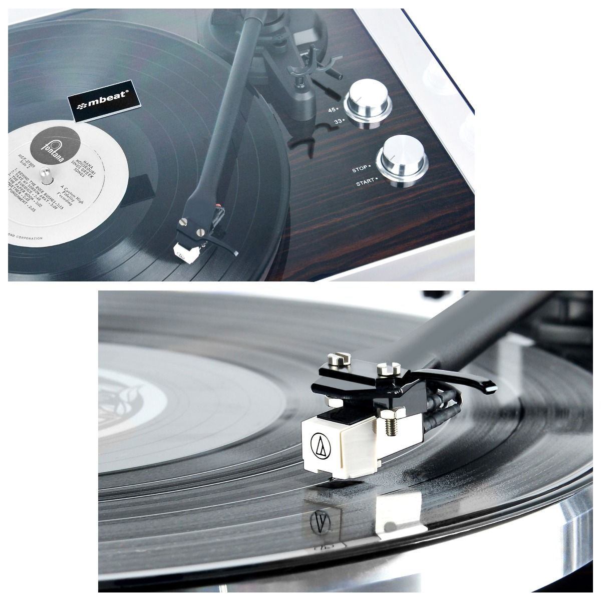 mbeat Hi-Fi Bluetooth Turntable (MMC, USB, Anti-skating, Preamplifier) - Macassar Ebony-Audio & Video > Speakers-PEROZ Accessories