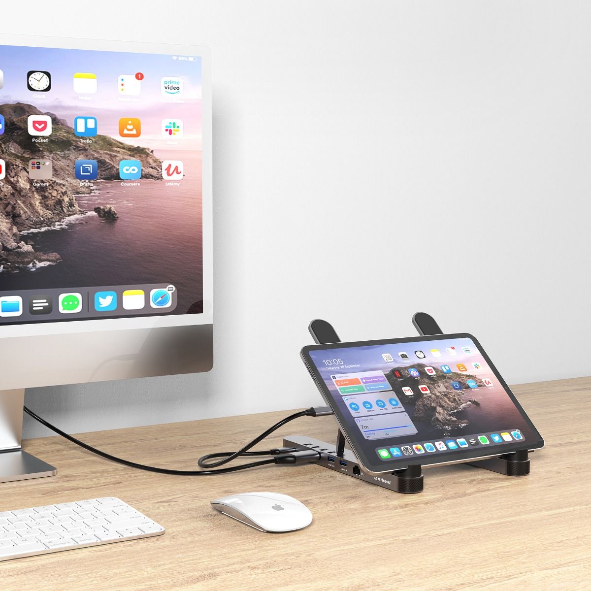 mbeat Stage P5 Portable Laptop Stand with USB-C Docking Station - Space Grey-Electronics > Computer Accessories-PEROZ Accessories