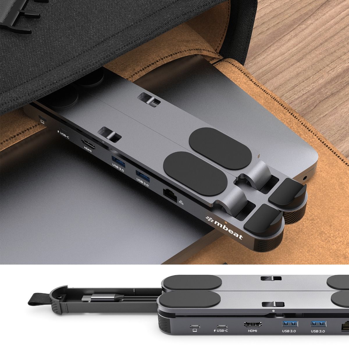 mbeat Stage P5 Portable Laptop Stand with USB-C Docking Station - Space Grey-Electronics > Computer Accessories-PEROZ Accessories
