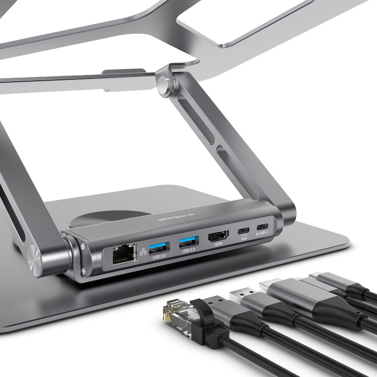 mbeat Stage S12 Rotating Laptop Stand with USB-C Docking Station - Space Grey-Electronics > Computer Accessories-PEROZ Accessories