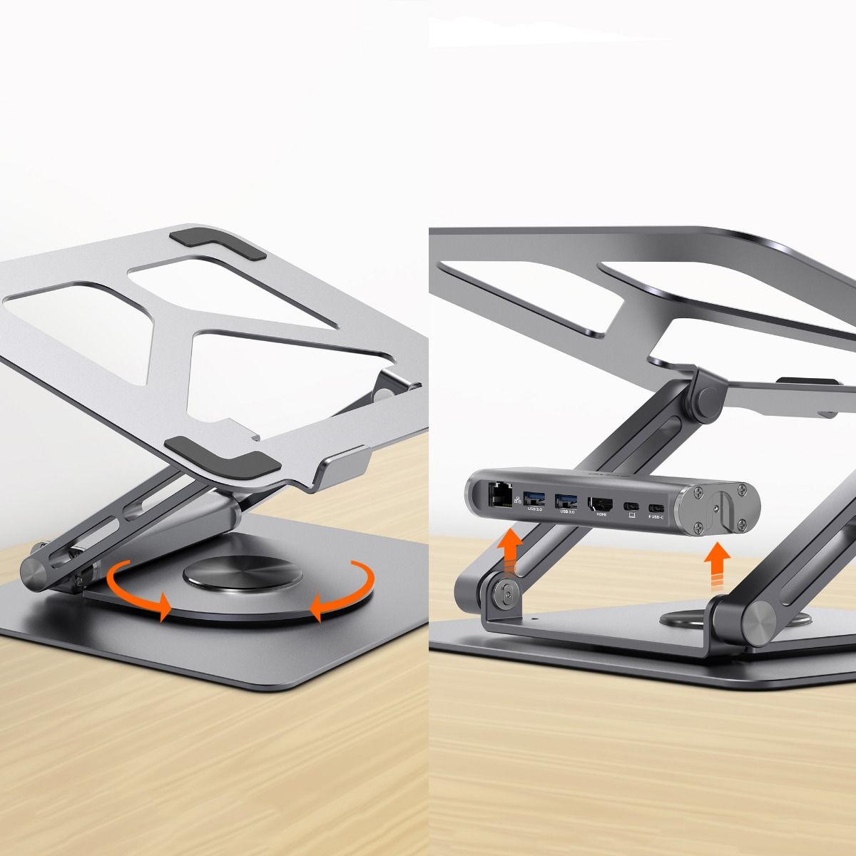 mbeat Stage S12 Rotating Laptop Stand with USB-C Docking Station - Space Grey-Electronics > Computer Accessories-PEROZ Accessories