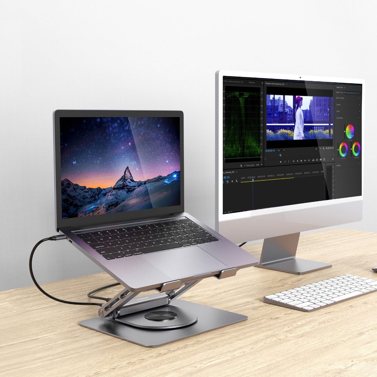 mbeat Stage S12 Rotating Laptop Stand with USB-C Docking Station - Space Grey-Electronics > Computer Accessories-PEROZ Accessories