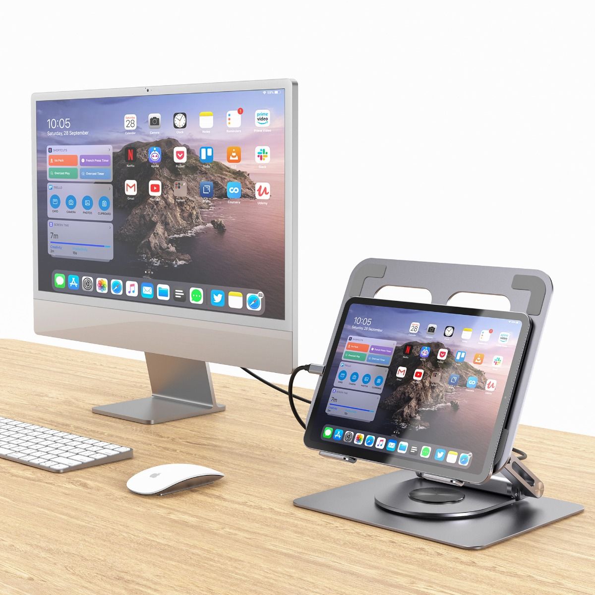 mbeat Stage S12 Rotating Laptop Stand with USB-C Docking Station - Space Grey-Electronics > Computer Accessories-PEROZ Accessories