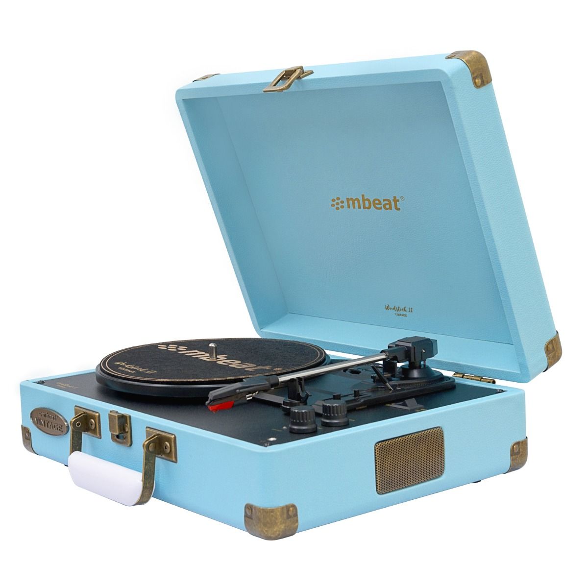 mbeat Woodstock II Sky Blue Retro Bluetooth (TX/RX) Turntable-Audio & Video > Musical Instrument & Accessories-PEROZ Accessories