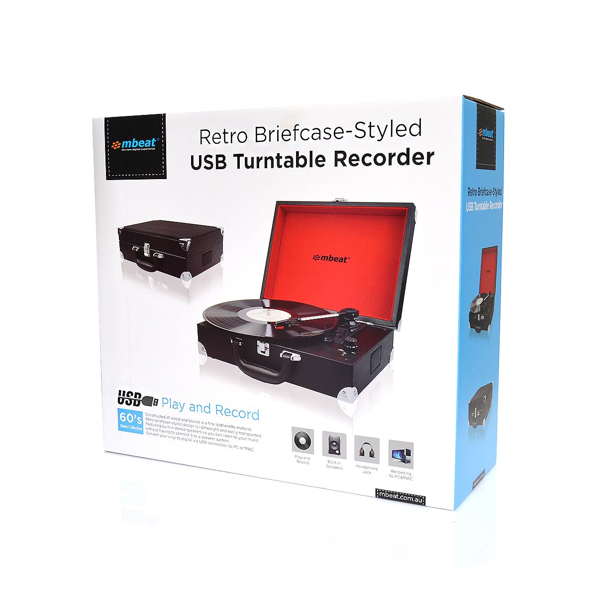 mbeat Retro Briefcase-styled USB Turntable-Audio & Video > Musical Instrument & Accessories-PEROZ Accessories