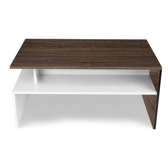 Modern White And Brown Wooden Coffee Table With Shelf-Furniture > Living Room-PEROZ Accessories
