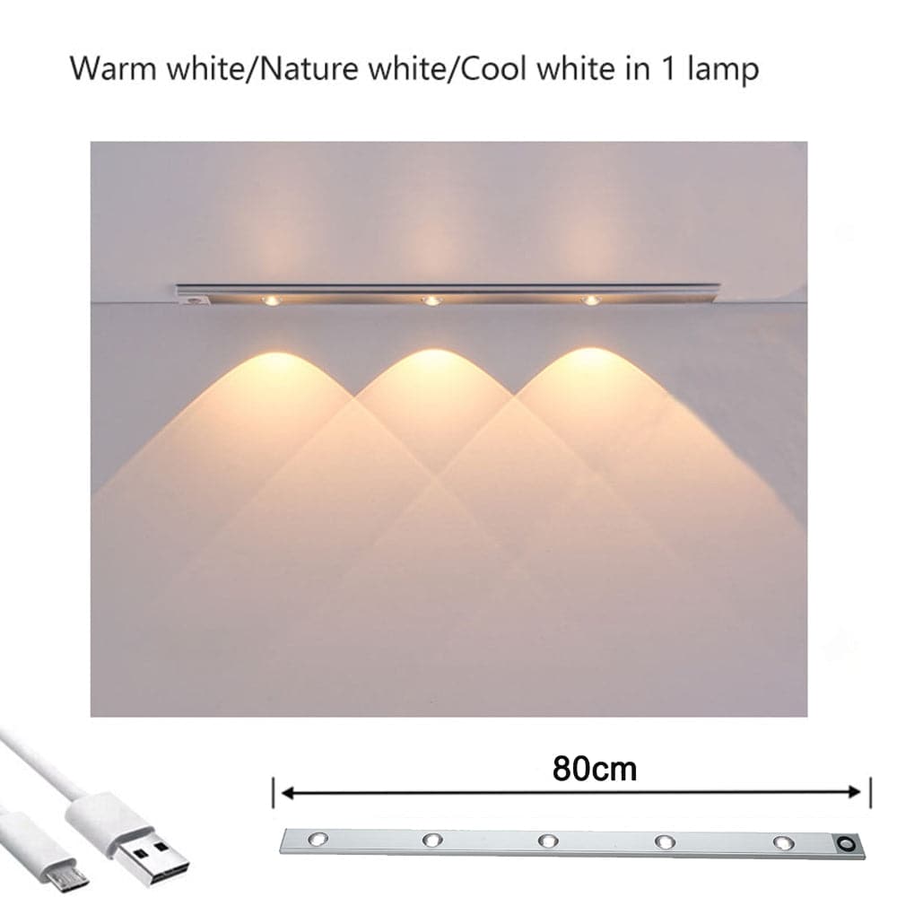 80cm Wireless LED Closet Lights Motion Sensor PIR Induction Lamp Cabinet Lighting USB-Home & Garden > Garden Lights-PEROZ Accessories