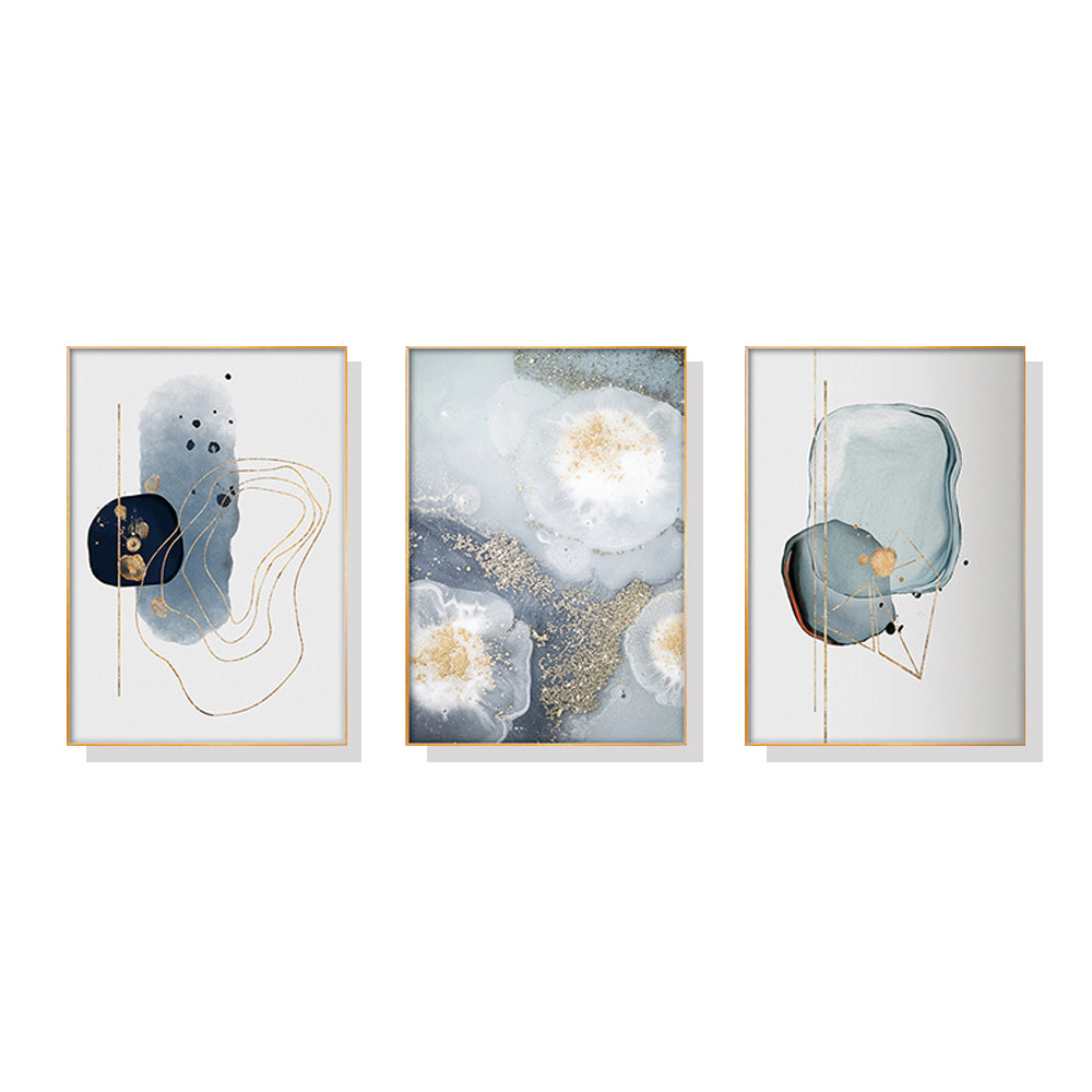 50cmx70cm Marbled Light Grey 3 Sets Gold Frame Canvas Wall Art-Home &amp; Garden &gt; Wall Art-PEROZ Accessories