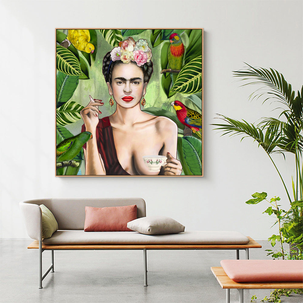 60cmx60cm Self Portrait by Frida Kahlo Wood Frame Canvas Wall Art-Home &amp; Garden &gt; Wall Art-PEROZ Accessories
