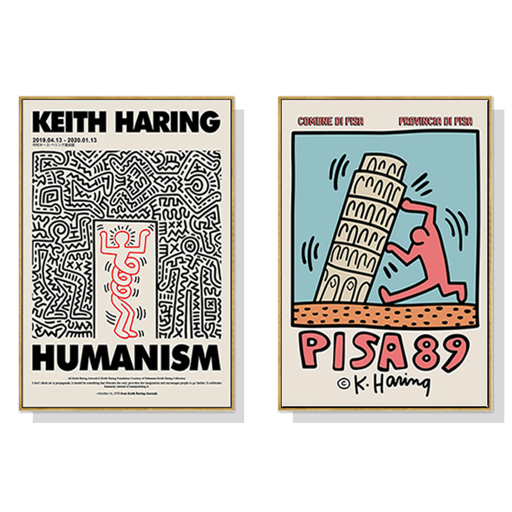 50cmx50cm Wall art By Keith Haring 2 Sets Gold Frame Canvas-Home &amp; Garden &gt; Wall Art-PEROZ Accessories
