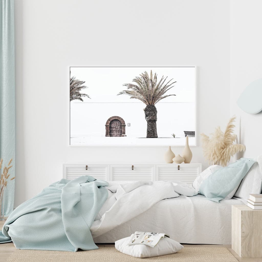 60cmx90cm European Palm Tree White Frame Canvas Wall Art-Home & Garden > Wall Art-PEROZ Accessories