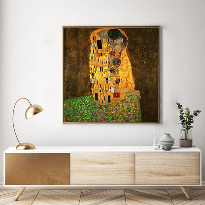 70cmx70cm Kissing by Gustav Klimt Gold Frame Canvas Wall Art-Home &amp; Garden &gt; Wall Art-PEROZ Accessories