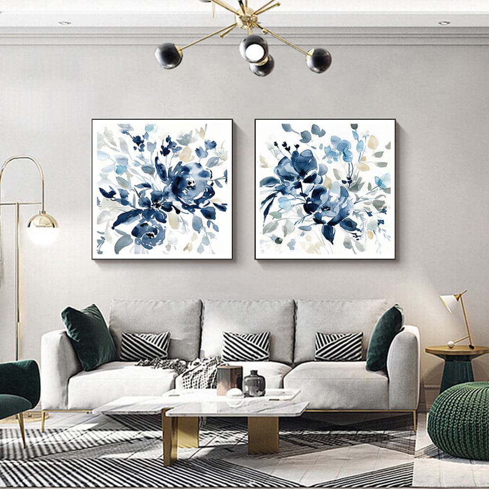 50cmx50cm Indigo Garden By Carol Robinson 2 Sets Black Frame Canvas Wall Art-Home & Garden > Wall Art-PEROZ Accessories