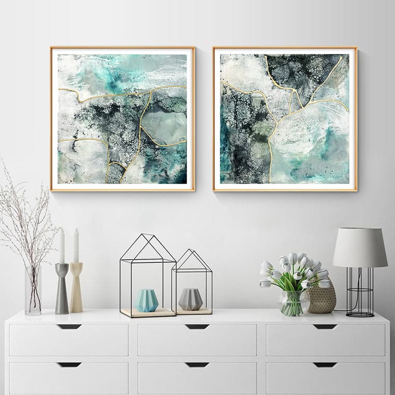 50cmx50cm Marbled Green 2 Sets Gold Frame Canvas Wall Art-Home & Garden > Wall Art-PEROZ Accessories