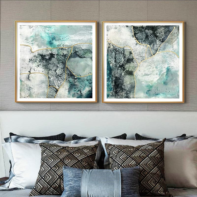 50cmx50cm Marbled Green 2 Sets Gold Frame Canvas Wall Art-Home & Garden > Wall Art-PEROZ Accessories