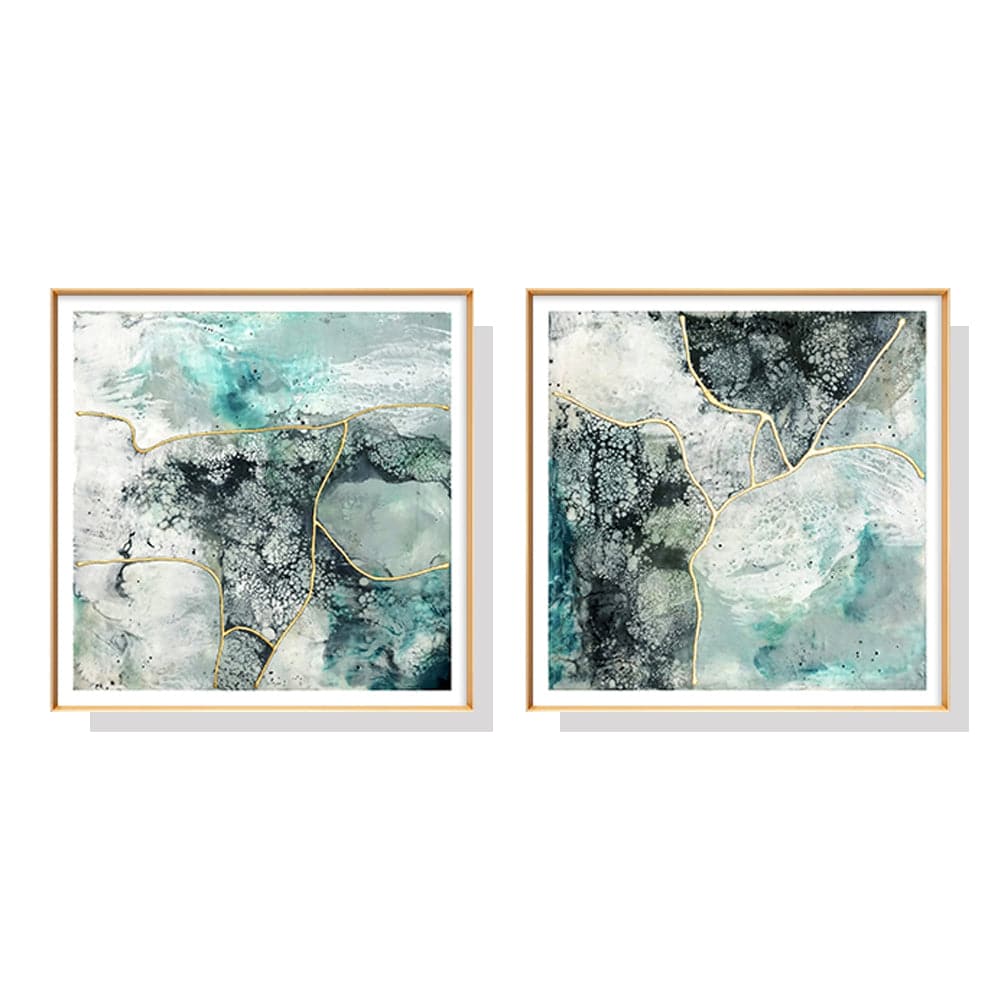 50cmx50cm Marbled Green 2 Sets Gold Frame Canvas Wall Art-Home & Garden > Wall Art-PEROZ Accessories
