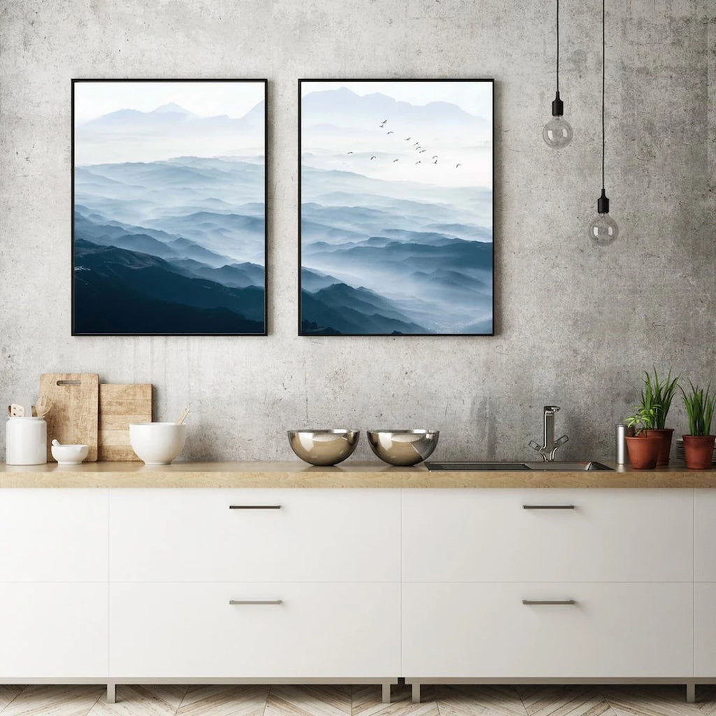 40cmx60cm Blue mountains 2 Sets Black Frame Canvas Wall Art-Home & Garden > Wall Art-PEROZ Accessories