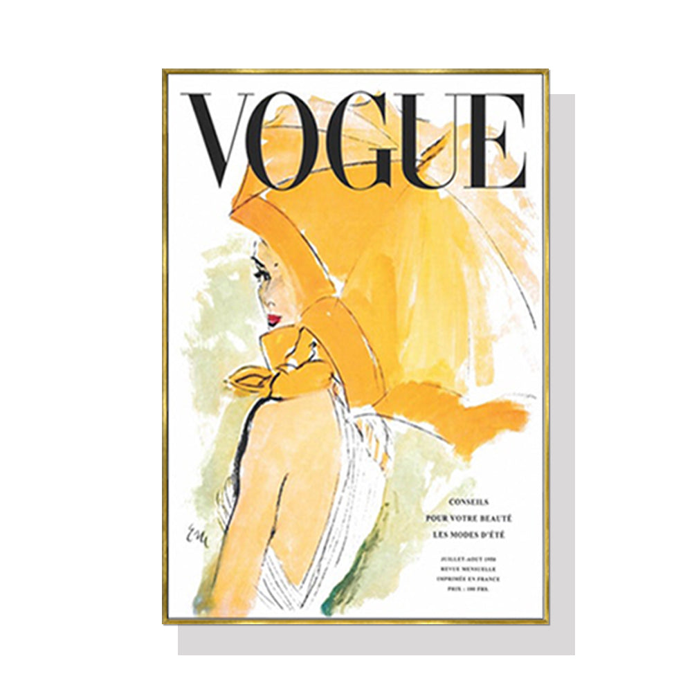 70cmx100cm Vogue Girl Gold Frame Canvas Wall Art-Home &amp; Garden &gt; Wall Art-PEROZ Accessories