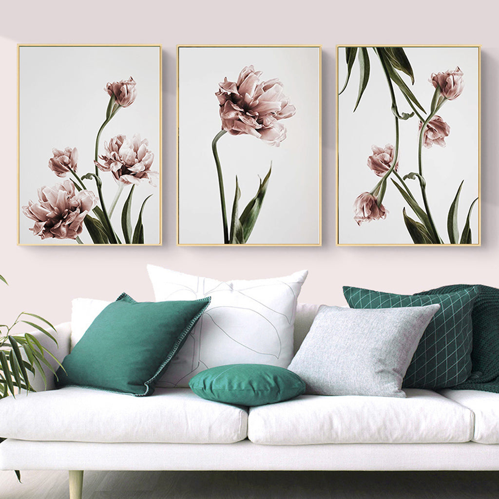 50cmx70cm Tulip Flower 3 Sets Gold Frame Canvas Wall Art-Home & Garden > Wall Art-PEROZ Accessories