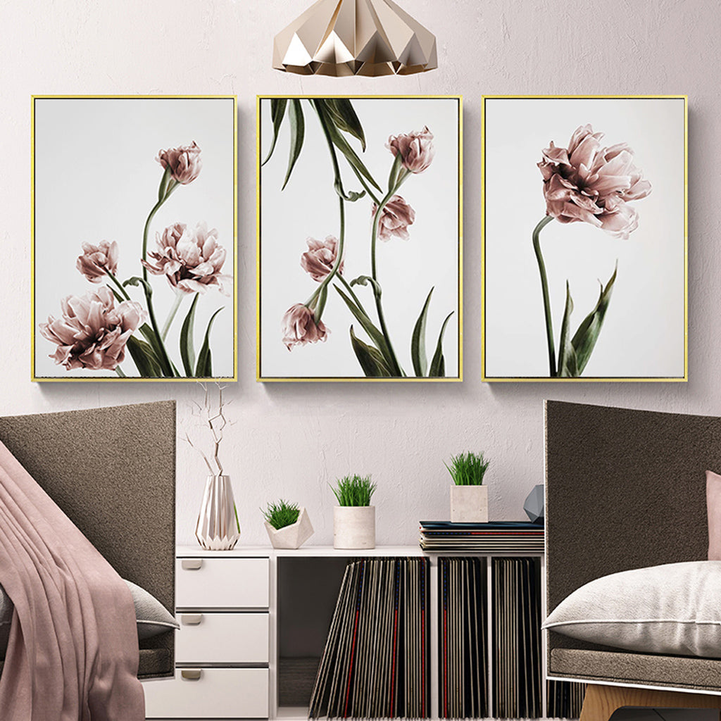 50cmx70cm Tulip Flower 3 Sets Gold Frame Canvas Wall Art-Home & Garden > Wall Art-PEROZ Accessories