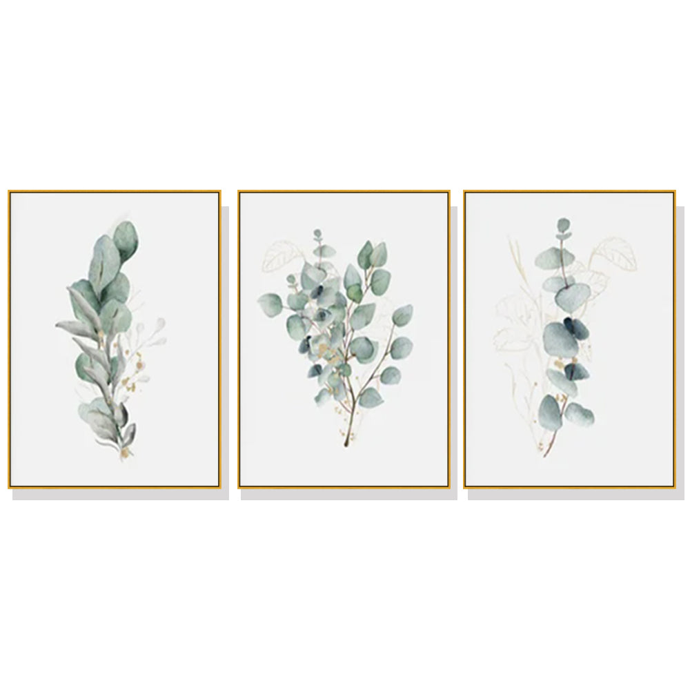 50cmx70cm Eucalyptus Plant 3 Sets Gold Frame Canvas Wall Art-Home & Garden > Wall Art-PEROZ Accessories