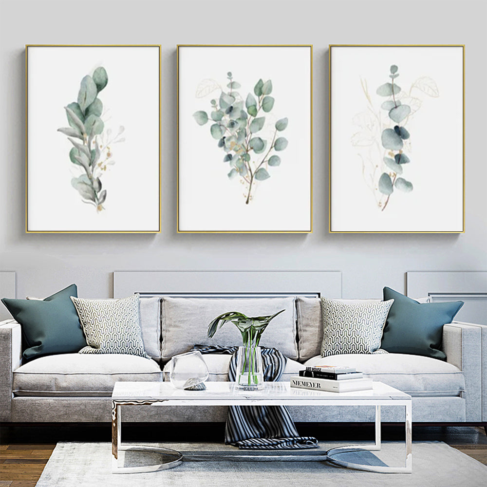 50cmx70cm Eucalyptus Plant 3 Sets Gold Frame Canvas Wall Art-Home & Garden > Wall Art-PEROZ Accessories