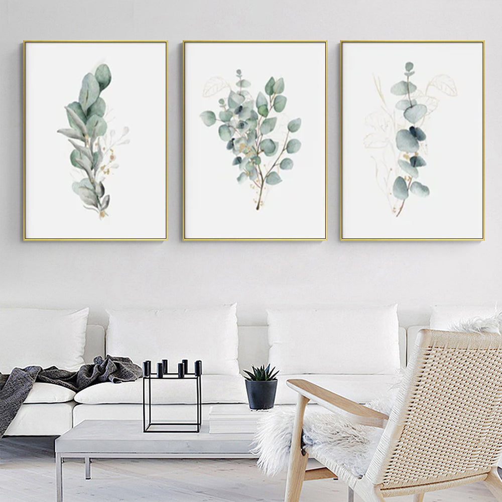 50cmx70cm Eucalyptus Plant 3 Sets Gold Frame Canvas Wall Art-Home & Garden > Wall Art-PEROZ Accessories