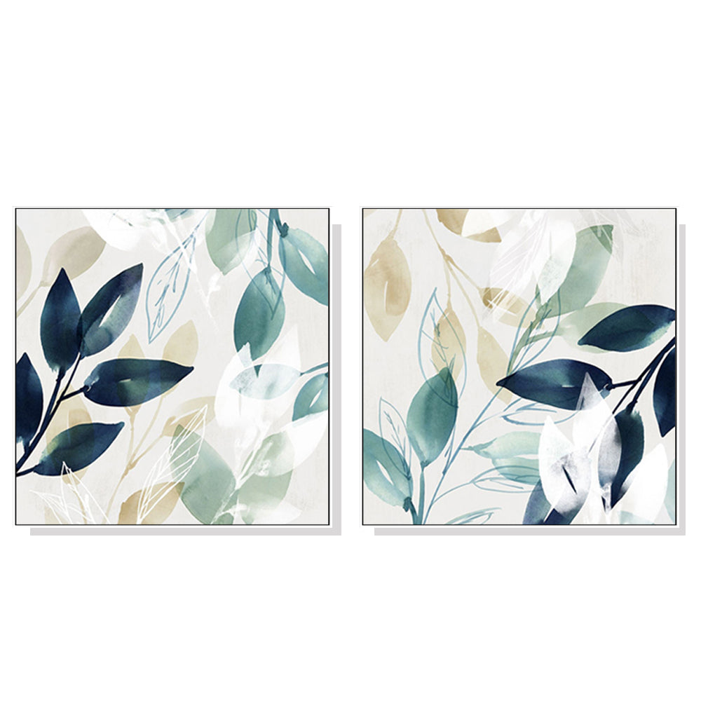 60cmx60cm Watercolour style leaves 2 Sets White Frame Canvas Wall Art-Home & Garden > Wall Art-PEROZ Accessories