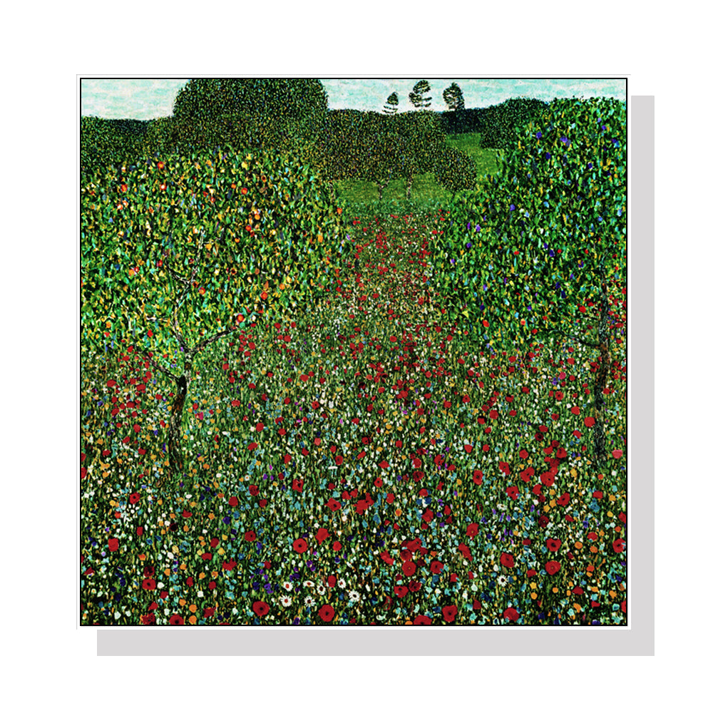 60cmx60cm Field of Poppies by Gustav Klimt White Frame Canvas Wall Art-Home & Garden > Wall Art-PEROZ Accessories