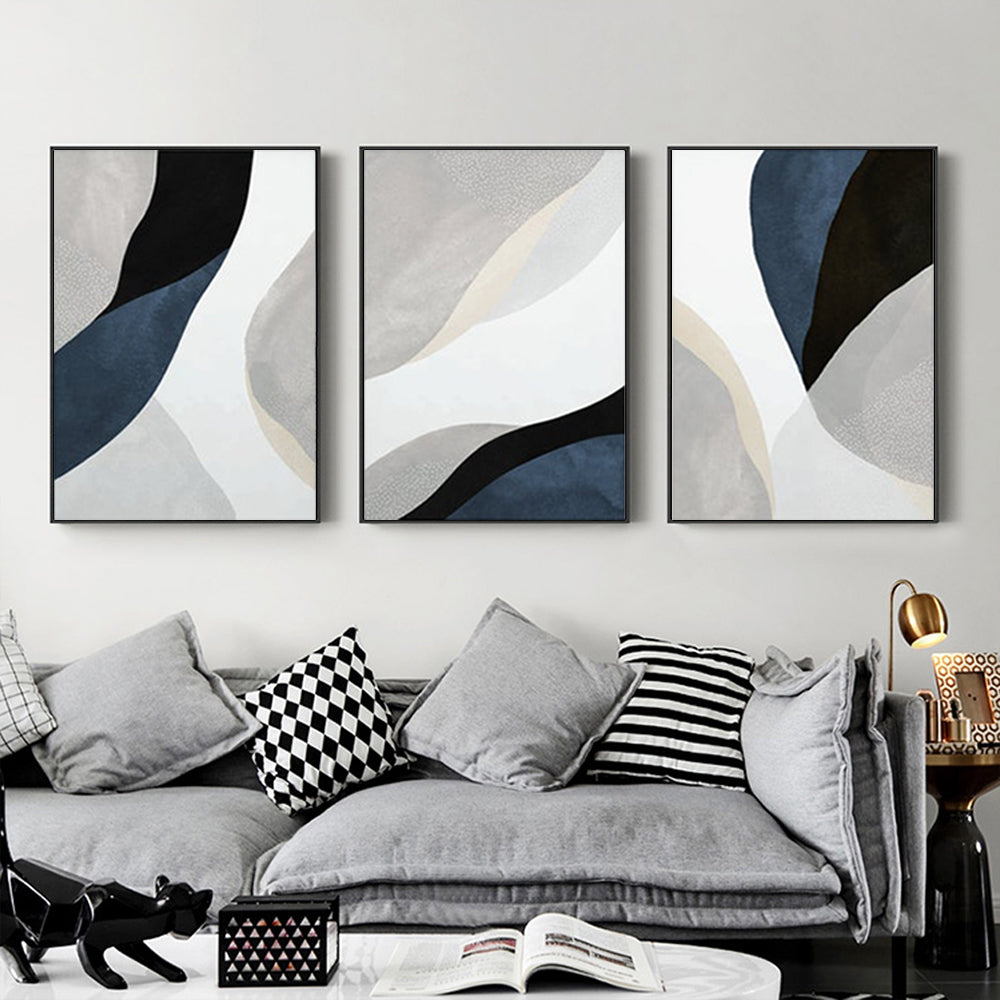 50cmx70cm Abstract Navy Blue 3 Sets Black Frame Canvas Wall Art-Home & Garden > Wall Art-PEROZ Accessories