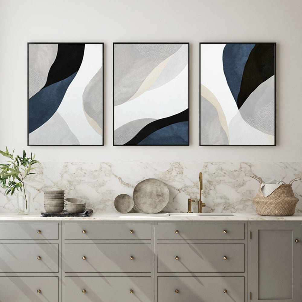 50cmx70cm Abstract Navy Blue 3 Sets Black Frame Canvas Wall Art-Home & Garden > Wall Art-PEROZ Accessories