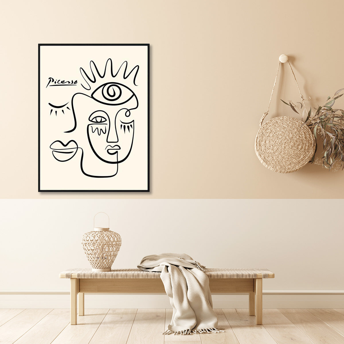 60cmx90cm Line Art By Pablo Picasso Black Frame Canvas Wall Art-Home & Garden > Wall Art-PEROZ Accessories