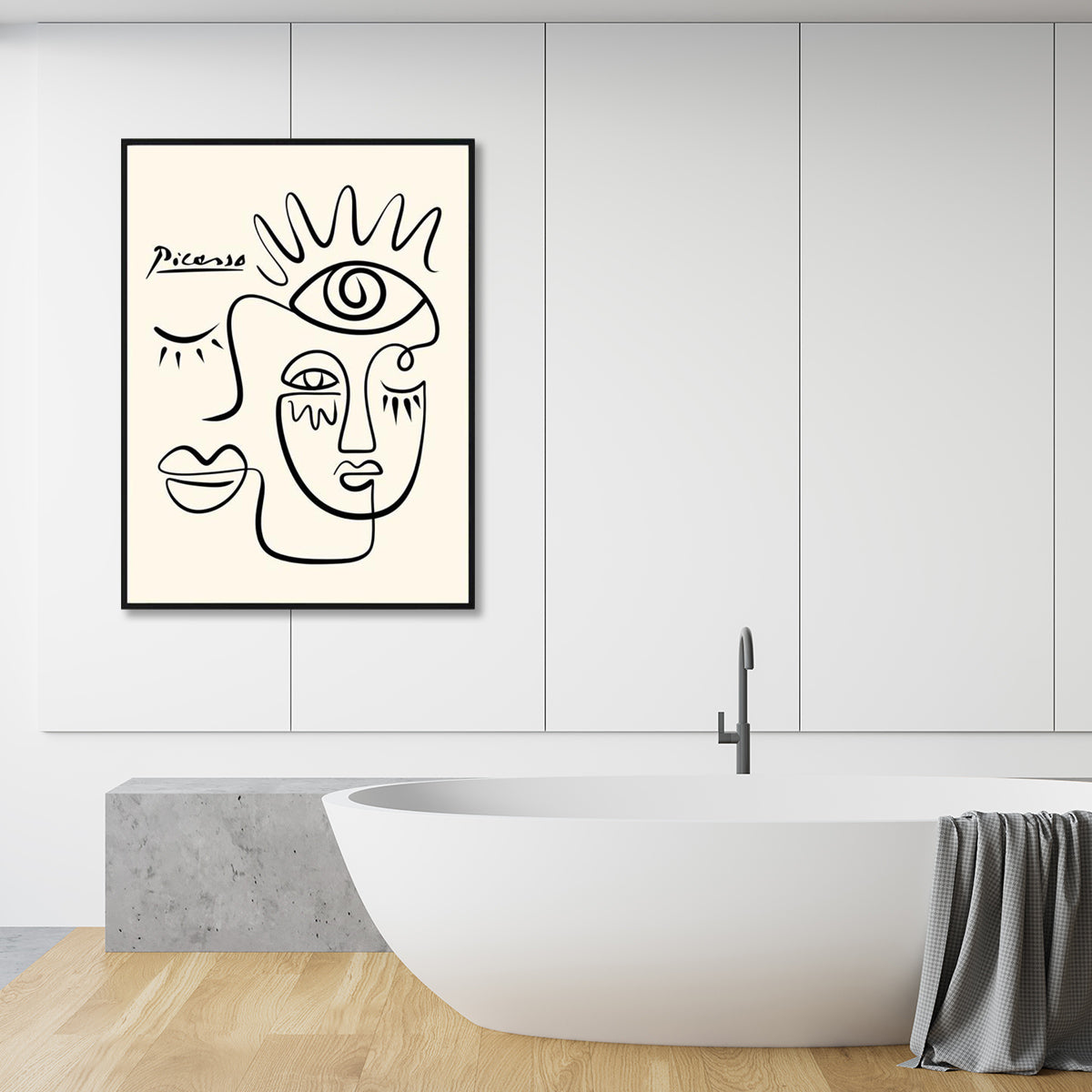 60cmx90cm Line Art By Pablo Picasso Black Frame Canvas Wall Art-Home & Garden > Wall Art-PEROZ Accessories