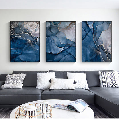 40cmx60cm Blue Gold Marble 3 Sets Black Frame Canvas Wall Art-Home &amp; Garden &gt; Wall Art-PEROZ Accessories
