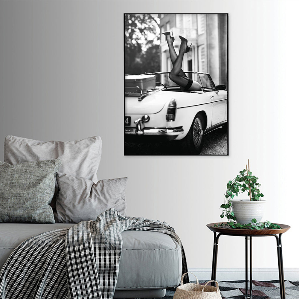 80cmx120cm High Heels in Classic Car Black Frame Canvas Wall Art-Home & Garden > Wall Art-PEROZ Accessories