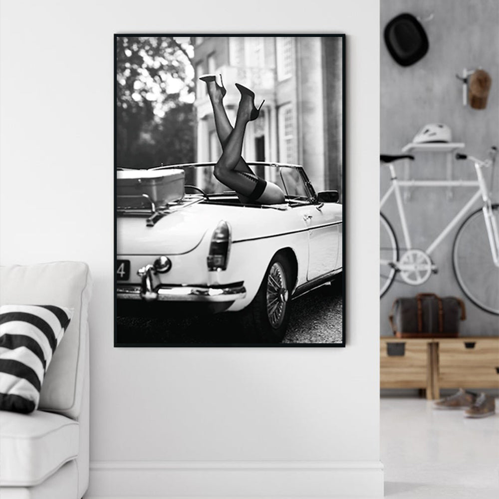 80cmx120cm High Heels in Classic Car Black Frame Canvas Wall Art-Home & Garden > Wall Art-PEROZ Accessories