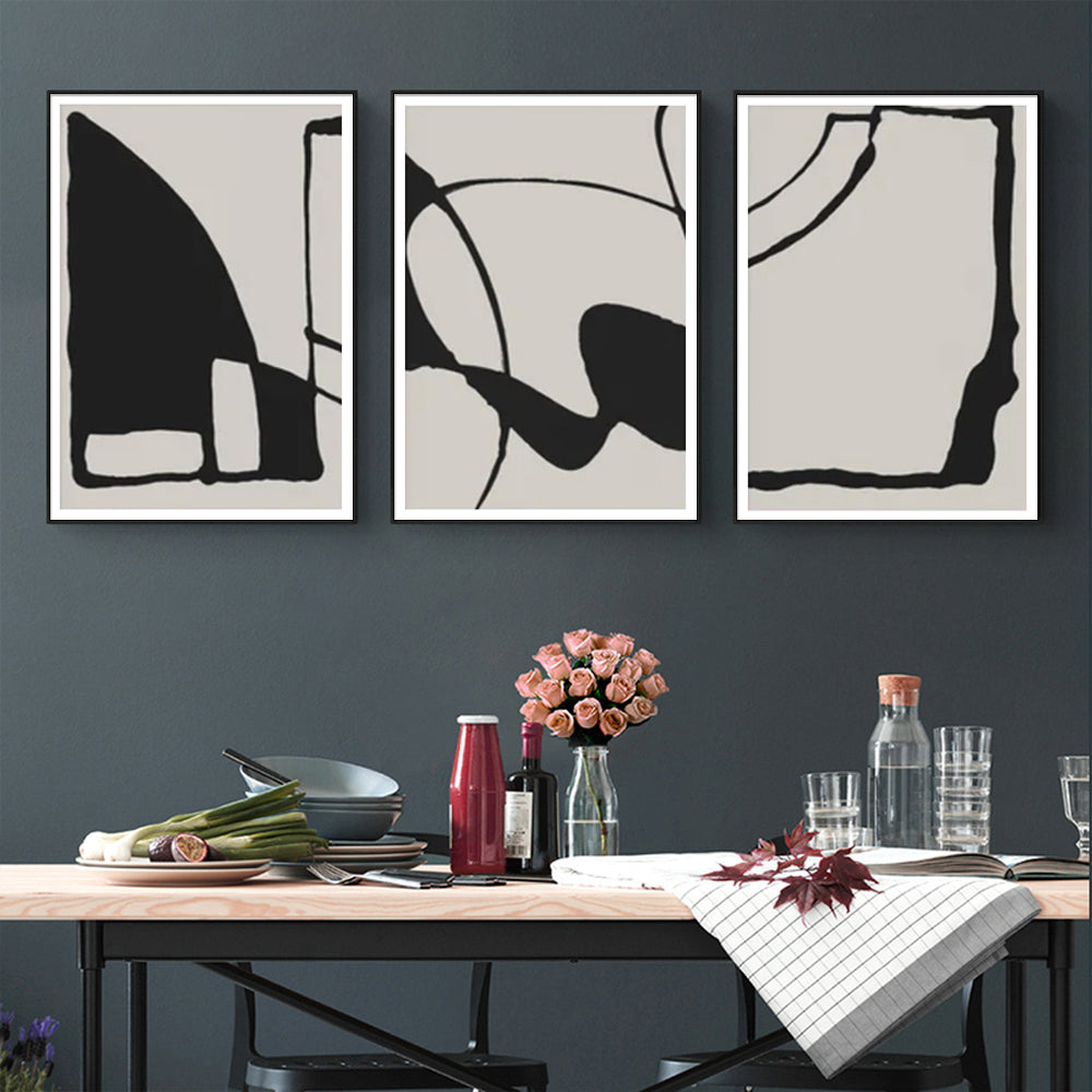 60cmx90cm Black Beige 3 Sets Black Frame Canvas Wall Art-Home & Garden > Wall Art-PEROZ Accessories
