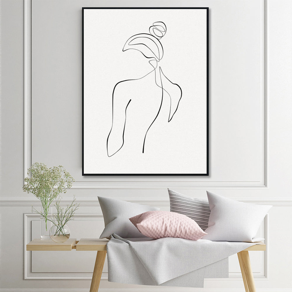 50cmx70cm Woman Back Line Art Black Frame Canvas Wall Art-Home & Garden > Wall Art-PEROZ Accessories