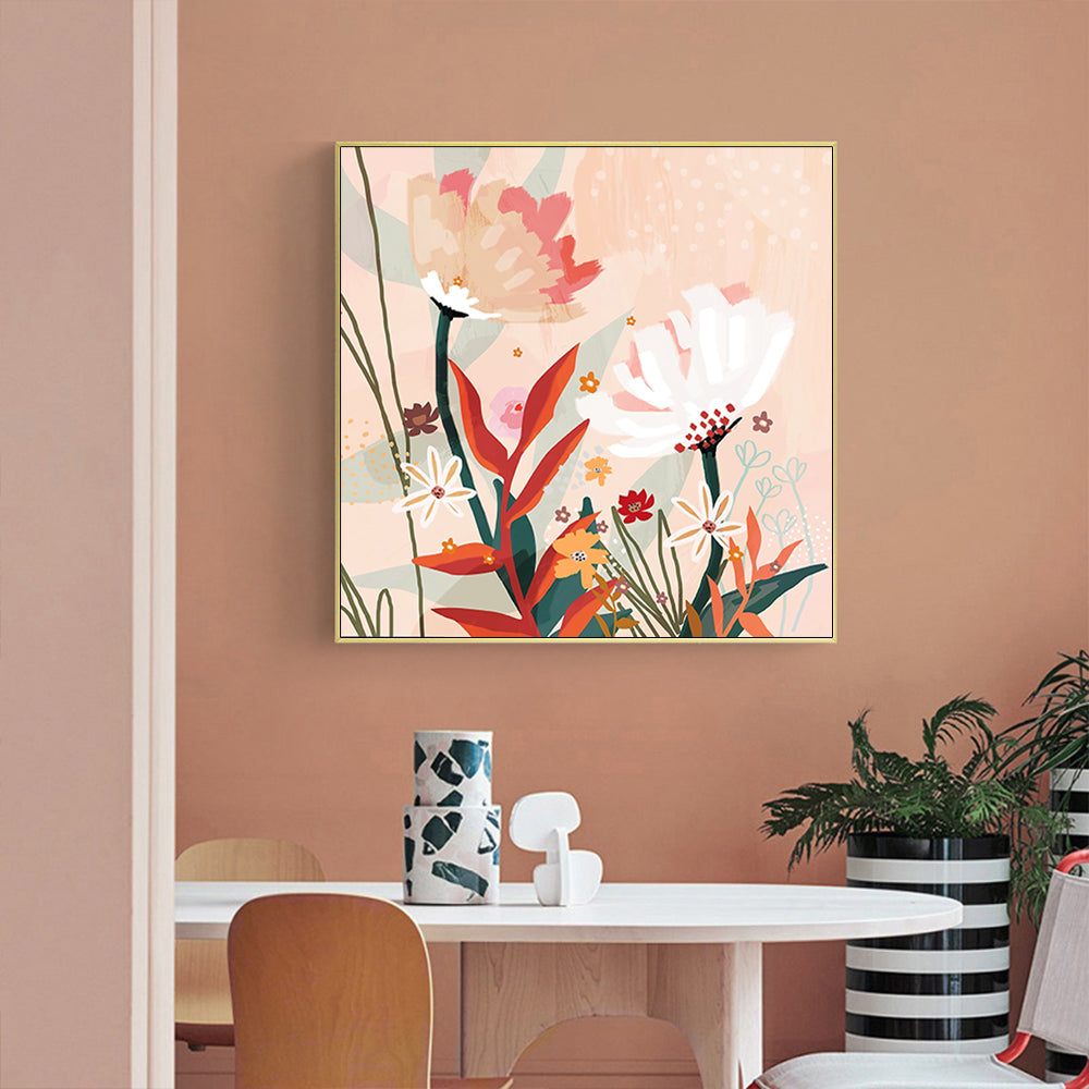 70cmx70cm Native Floral Gold Frame Canvas Wall Art-Home & Garden > Wall Art-PEROZ Accessories