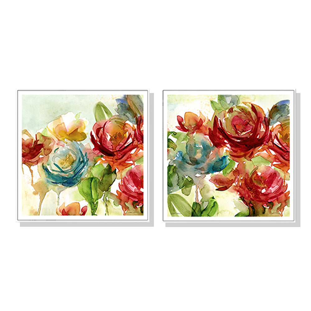 50cmx50cm Rosewater Garden By Carol Robinson 2 Sets White Frame Canvas Wall Art-Home & Garden > Wall Art-PEROZ Accessories