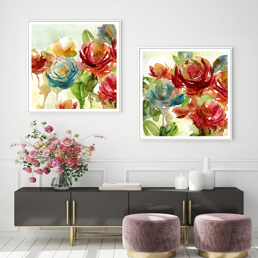 50cmx50cm Rosewater Garden By Carol Robinson 2 Sets White Frame Canvas Wall Art-Home & Garden > Wall Art-PEROZ Accessories