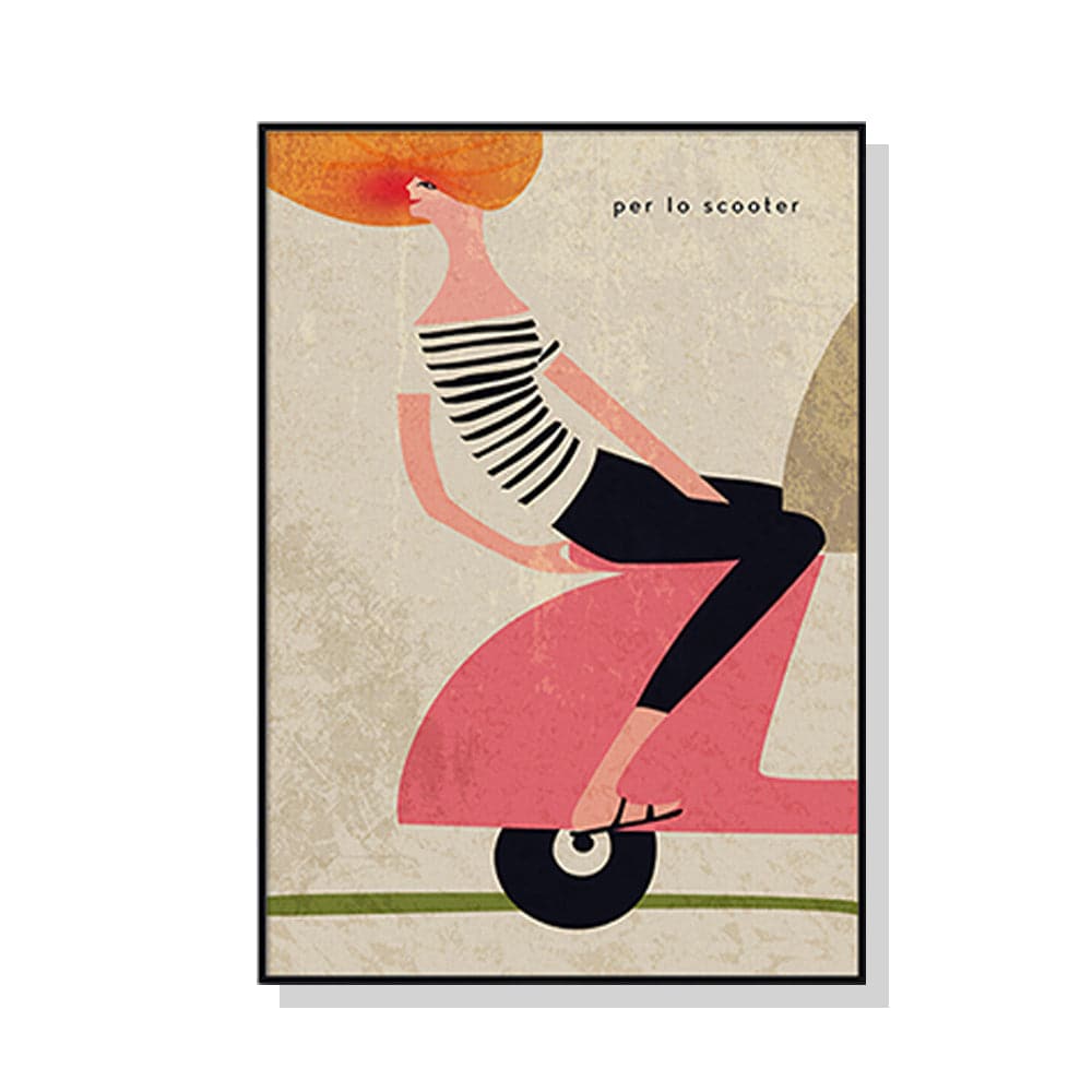 50cmx70cm Scooter Black Frame Canvas Wall Art-Home & Garden > Wall Art-PEROZ Accessories